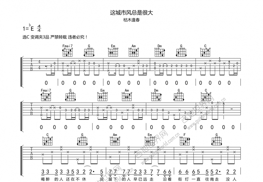 这城市风总是很大吉他谱预览图