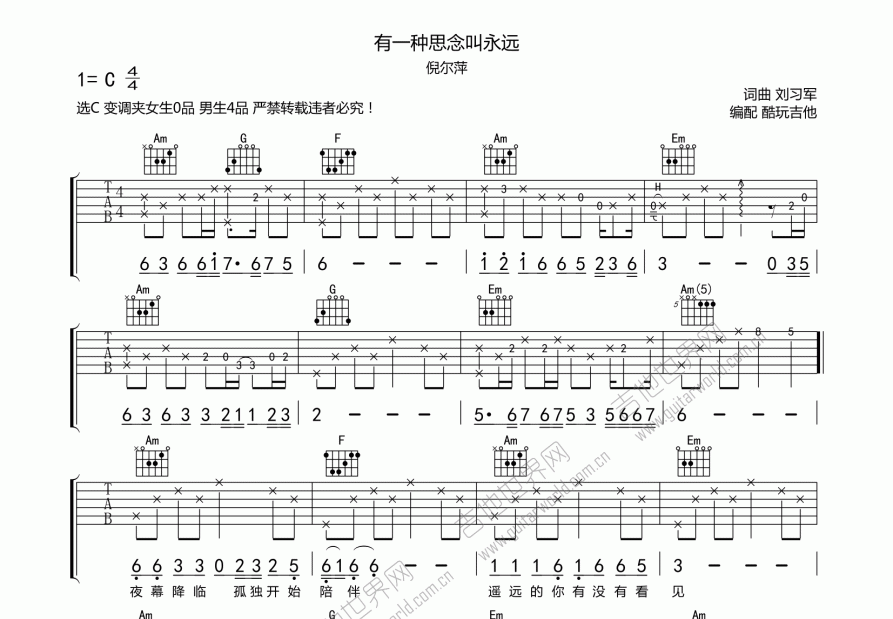 有一种思念叫永远吉他谱预览图