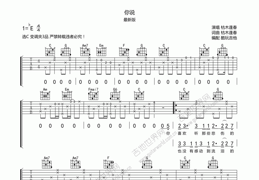 你说吉他谱预览图