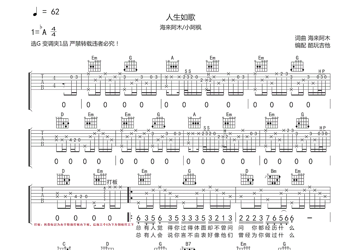 人生如歌吉他谱预览图