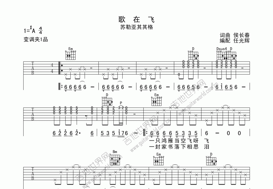 歌在飞吉他谱预览图