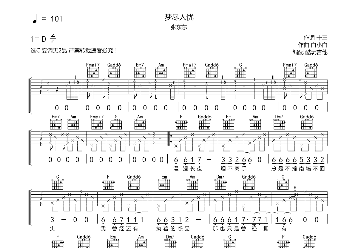 梦尽人忧吉他谱预览图