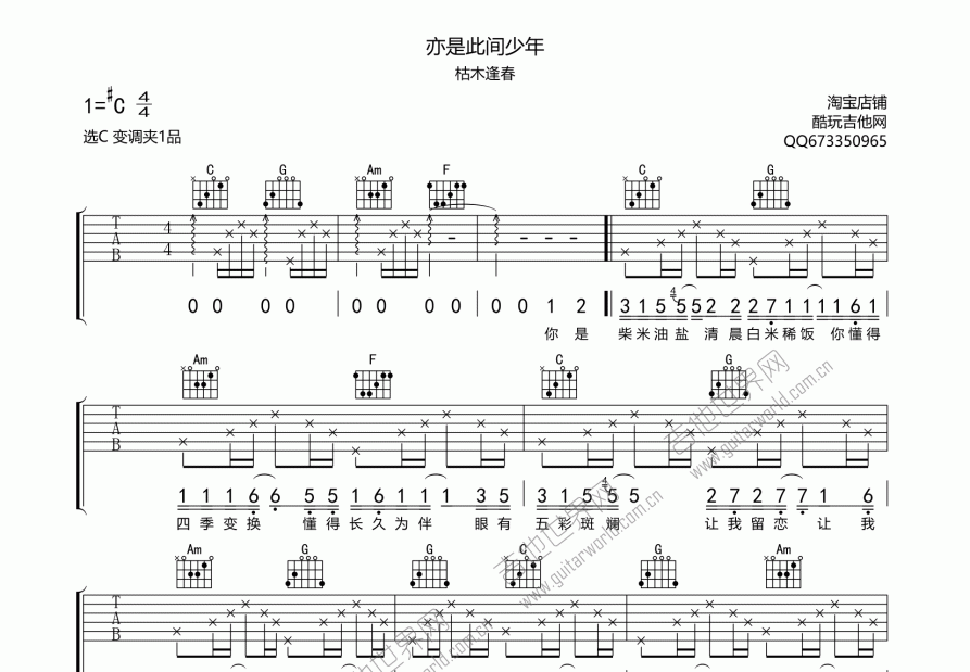 亦是此间少年吉他谱预览图
