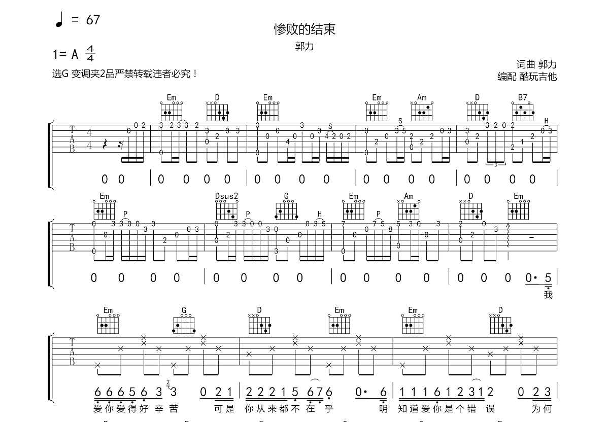 惨败的结束吉他谱预览图