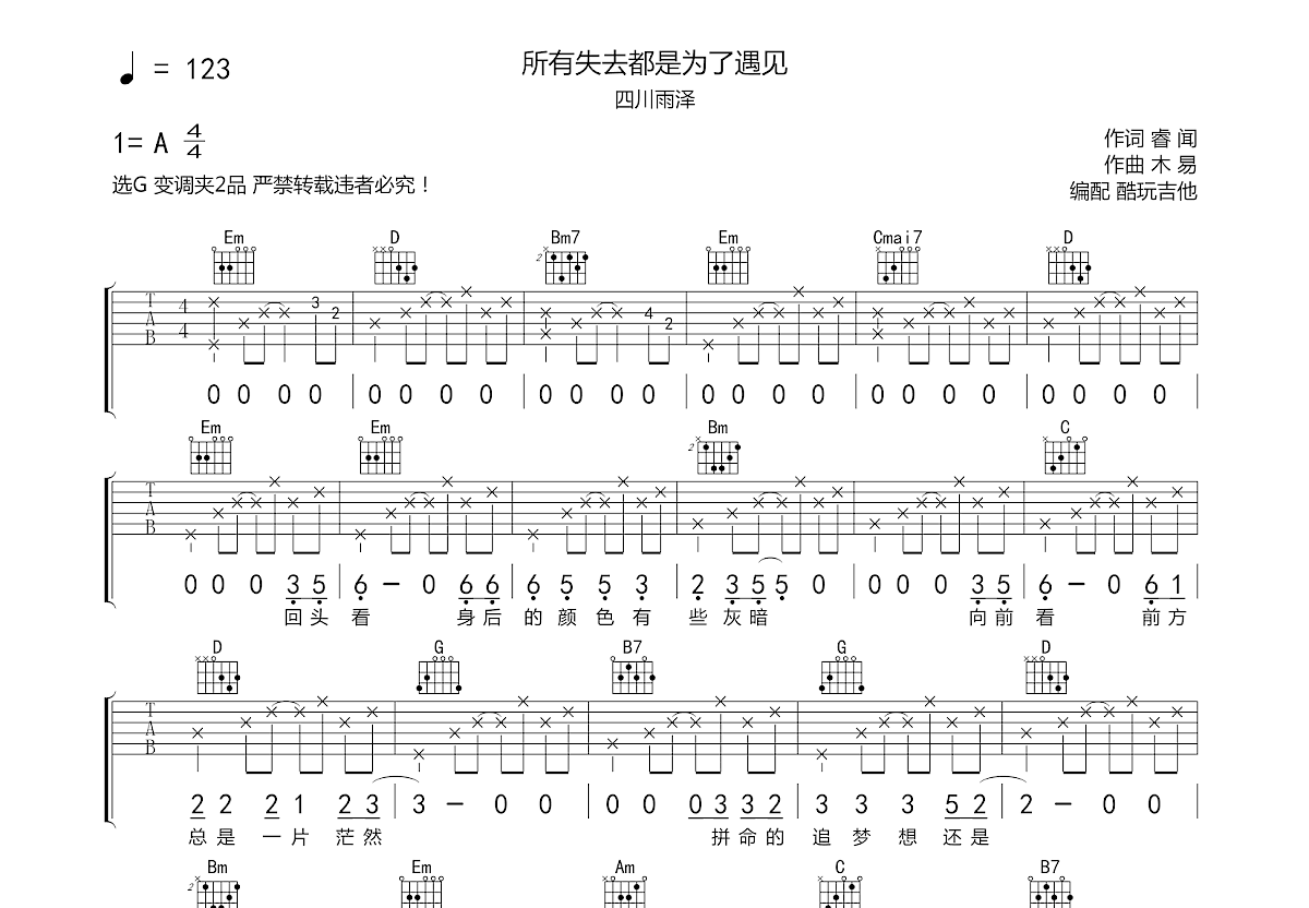 所有失去都是为了遇见吉他谱预览图