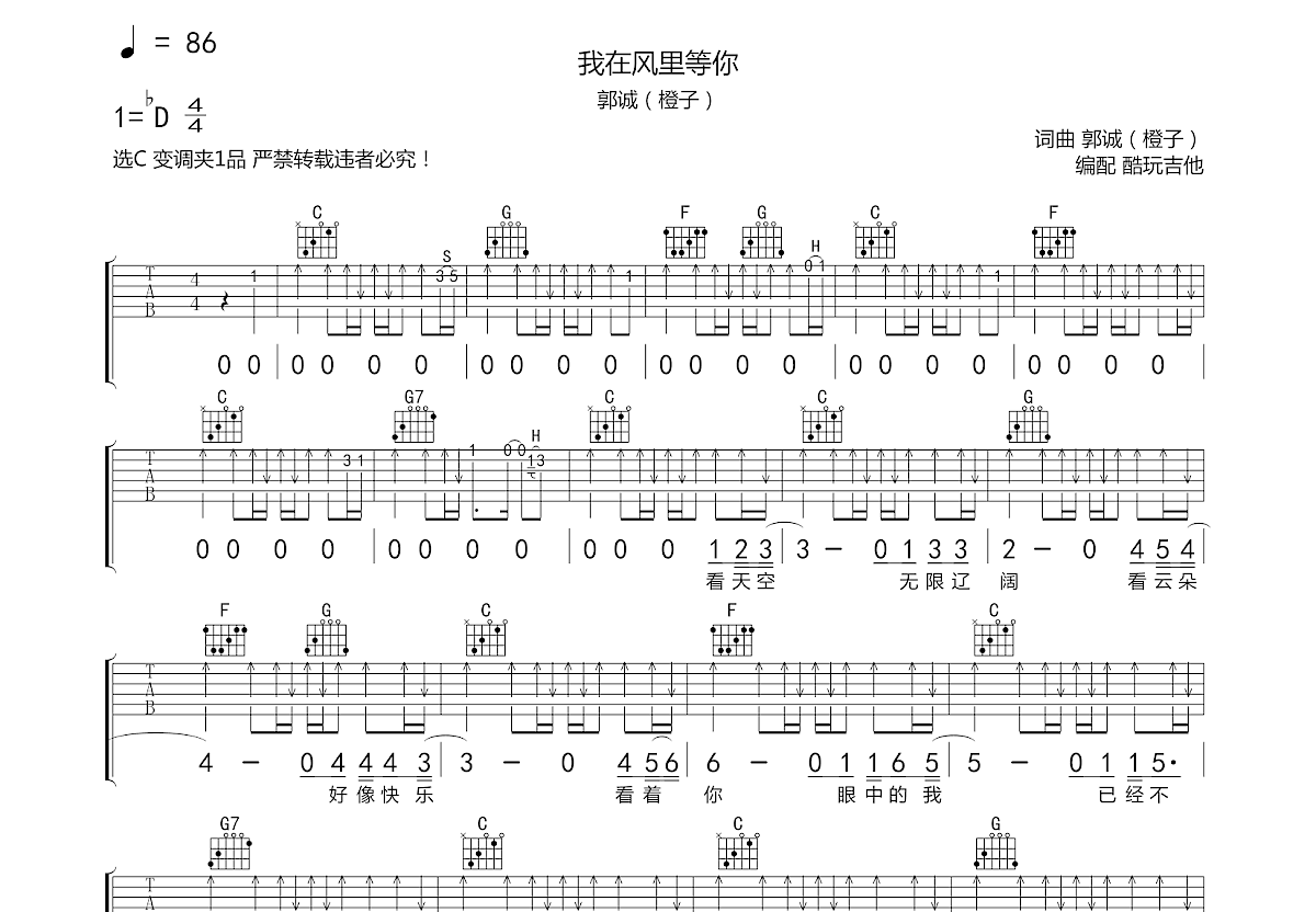 我在风里等你吉他谱预览图