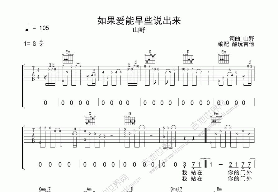 如果爱能早些说出来吉他谱预览图