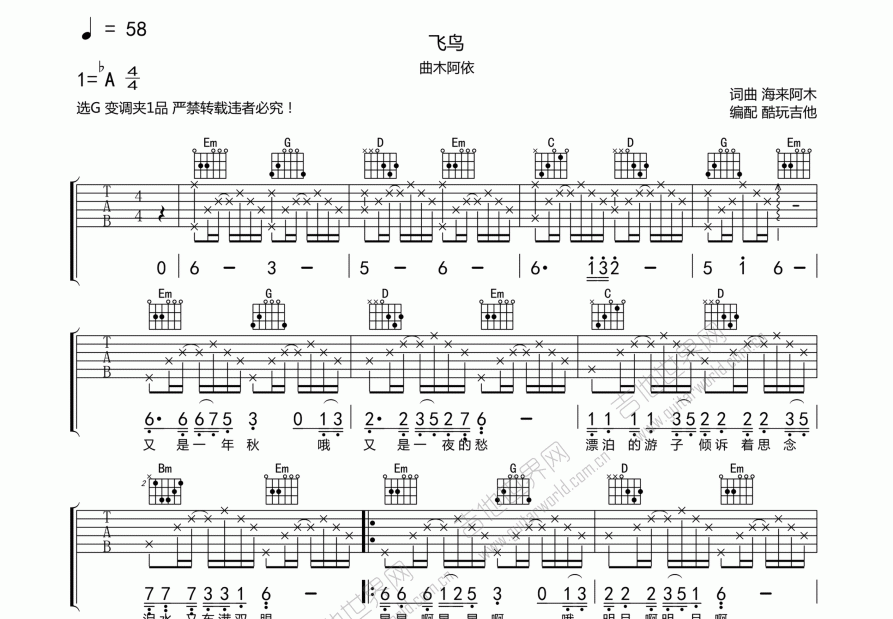 飞鸟吉他谱预览图