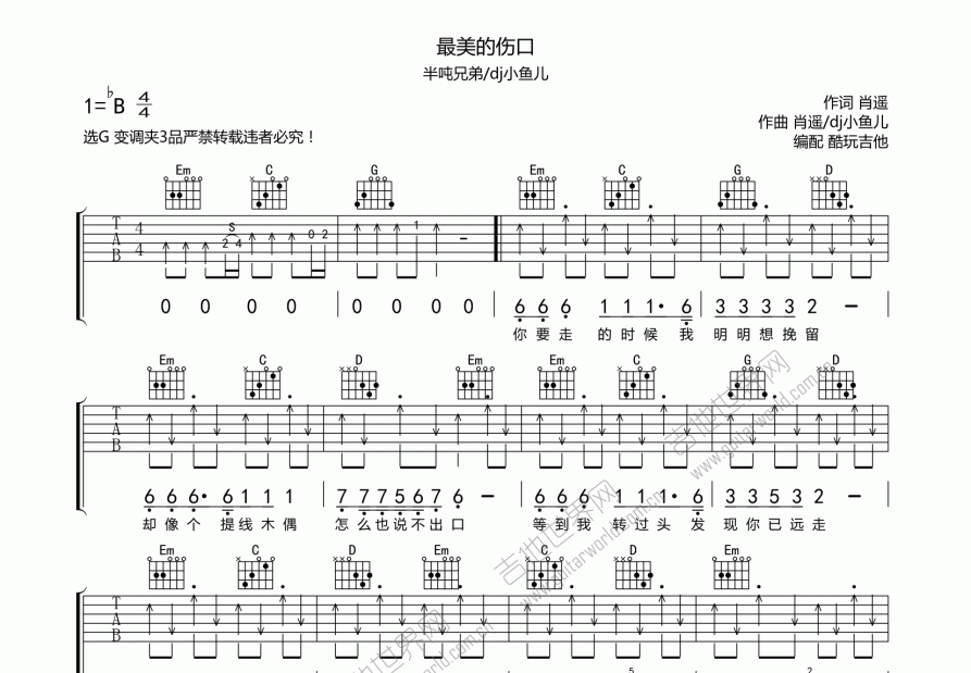 最美的伤口吉他谱预览图