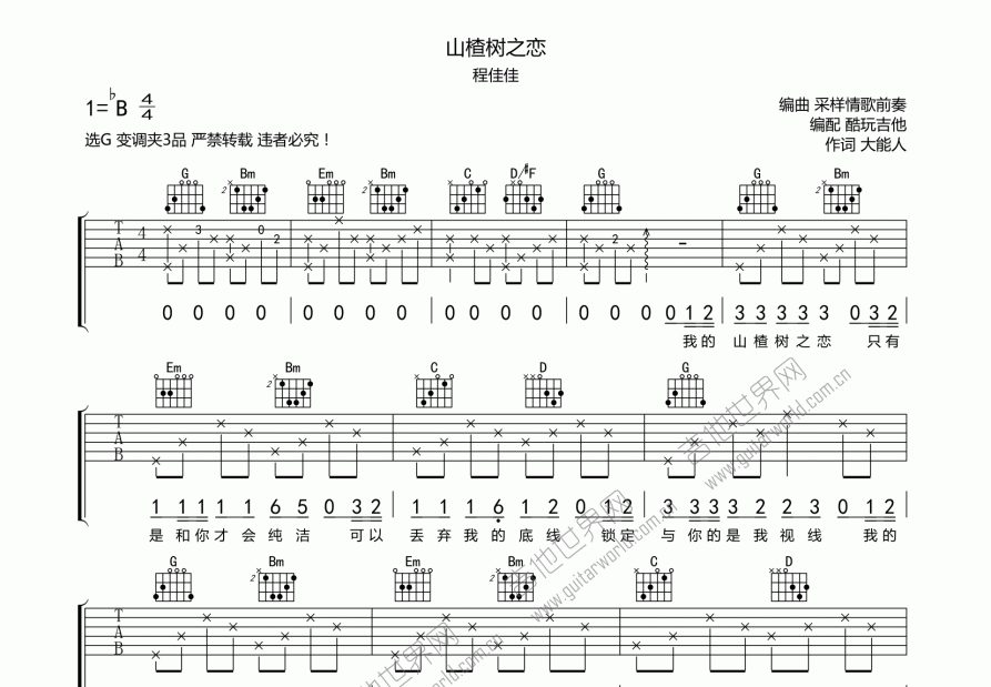 山楂树之恋吉他谱预览图