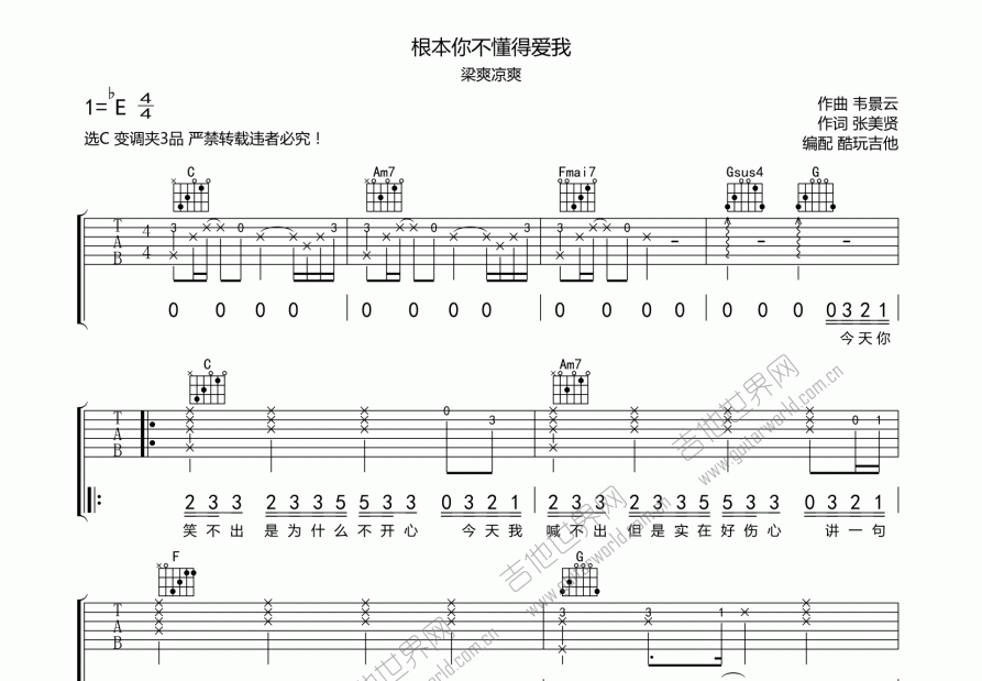 根本你不懂得爱我吉他谱预览图