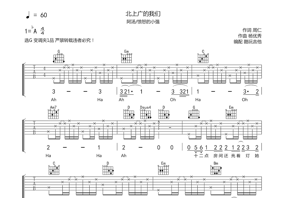 北上广的我们吉他谱预览图