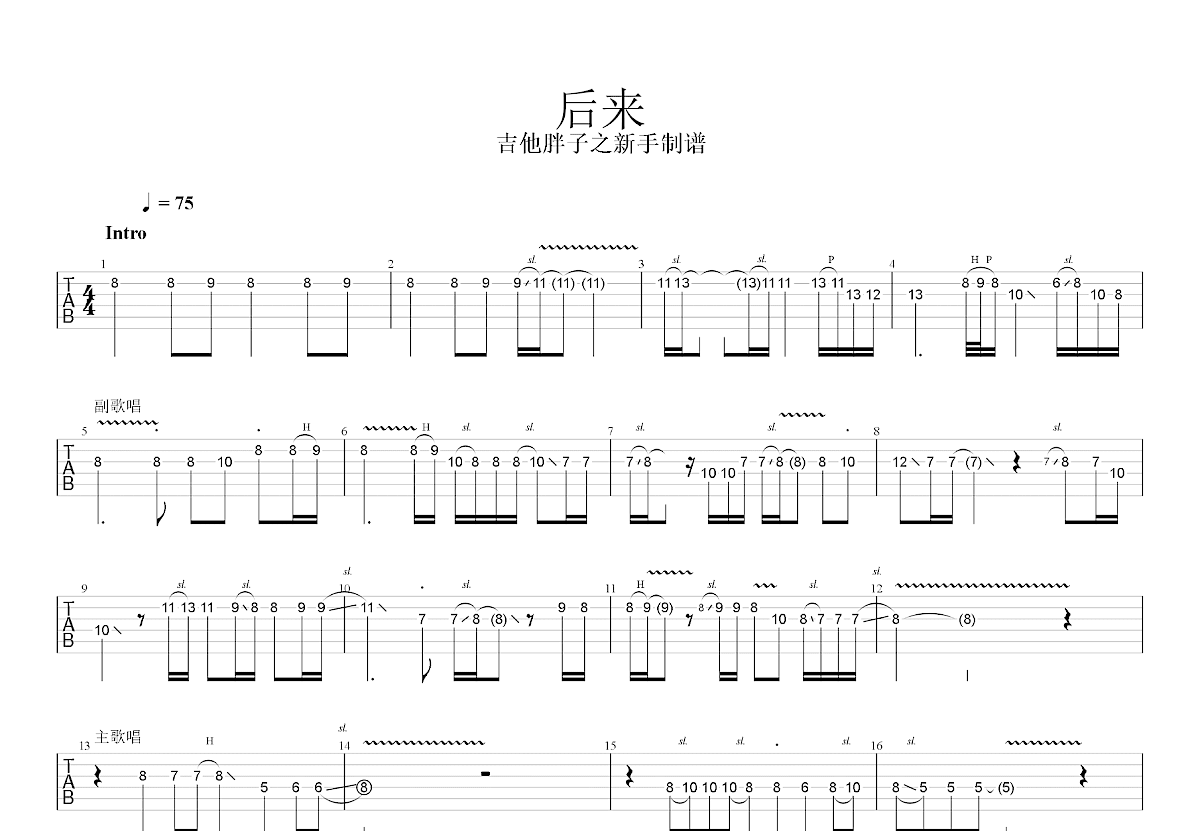 后来吉他谱_刘若英_降E单旋律
