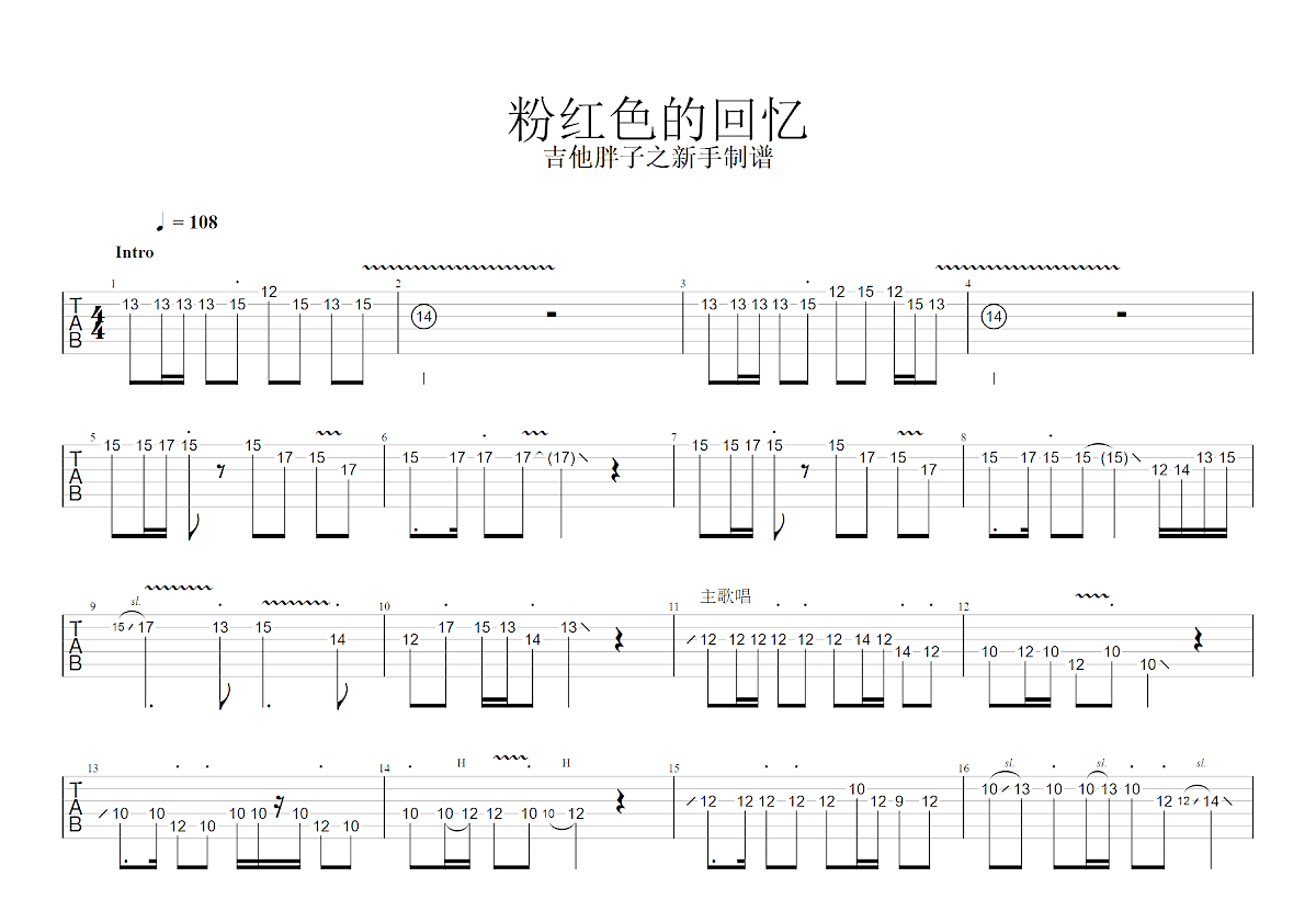 粉红色的回忆吉他谱预览图