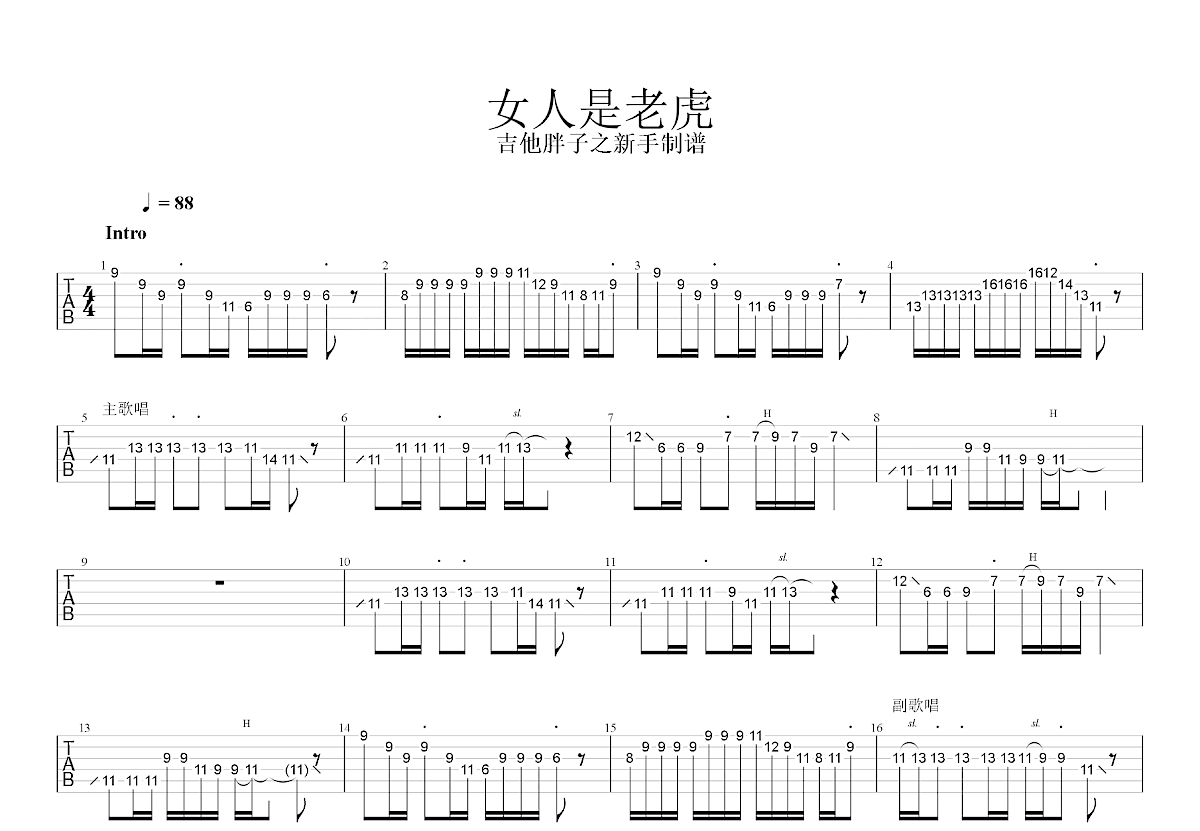 女人是老虎吉他谱预览图