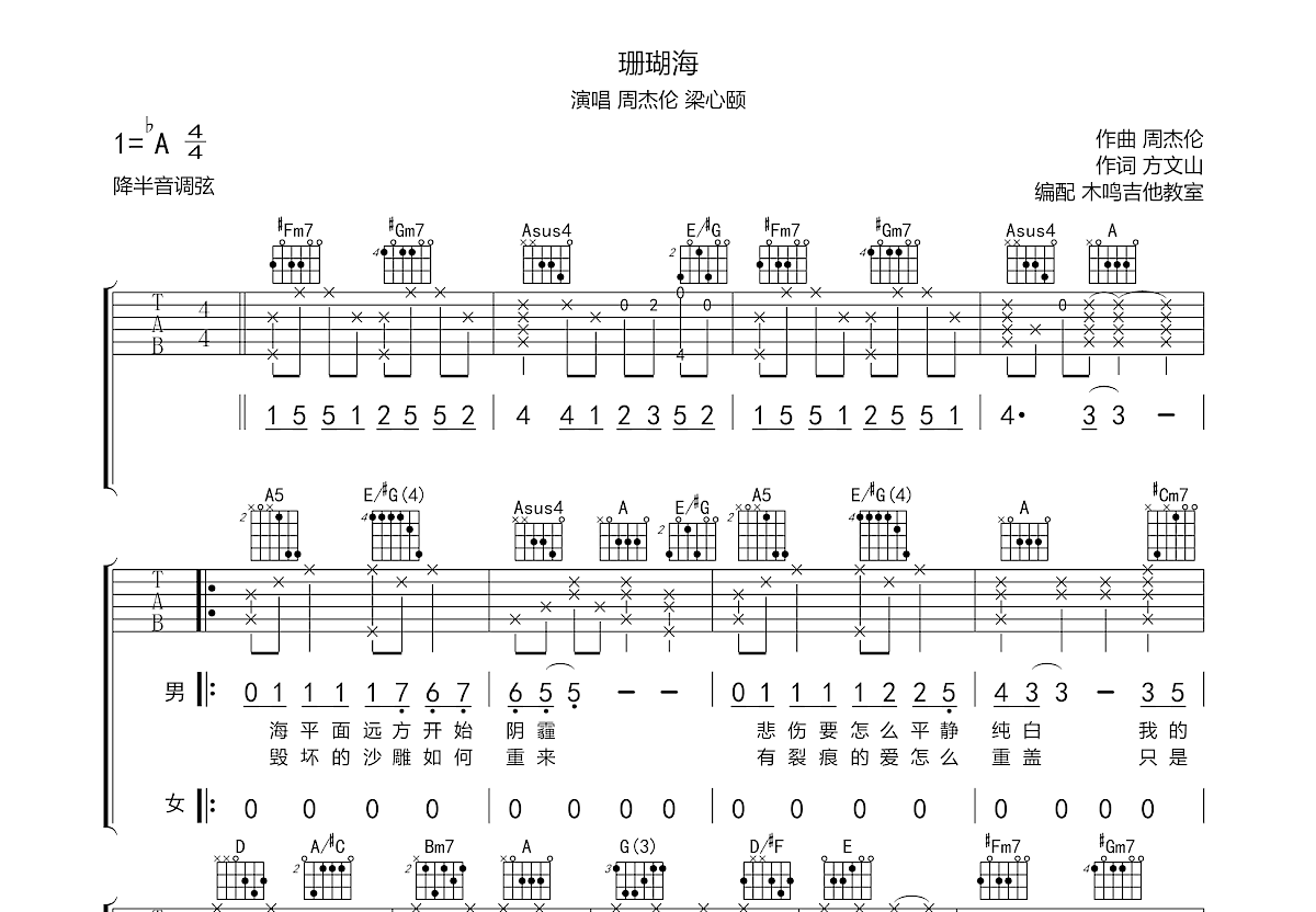 珊瑚海吉他谱预览图