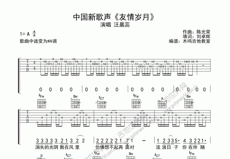 友情岁月（中国新歌声）吉他谱预览图