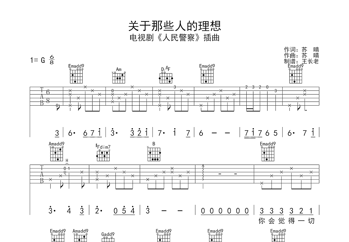 关于那些人的理想吉他谱预览图