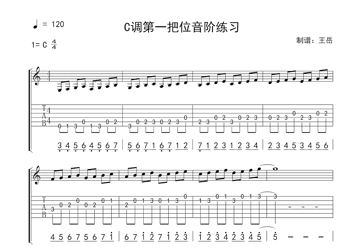 C调第一把位音阶练习吉他谱预览图
