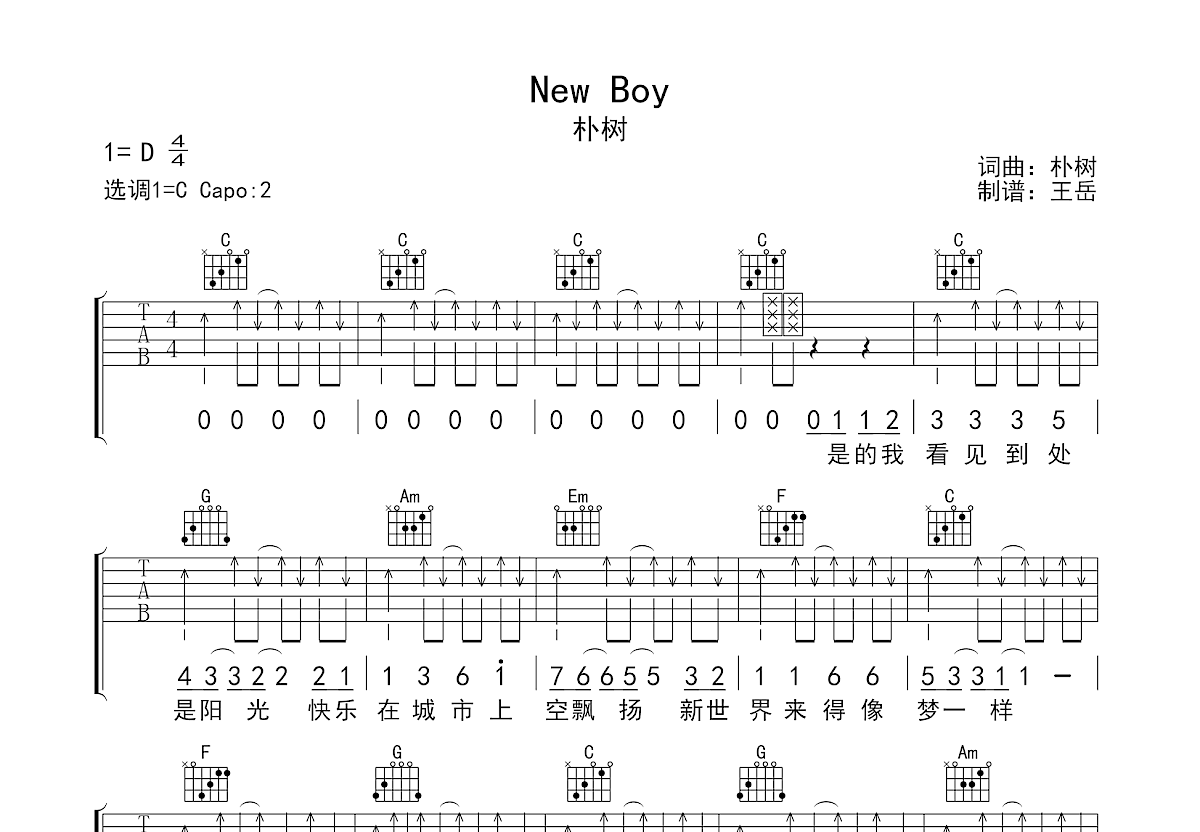 new boy吉他谱预览图