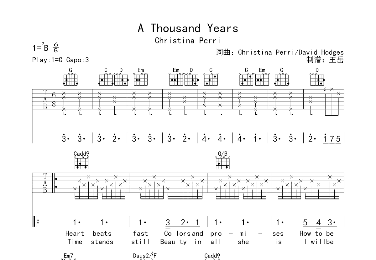 a thousand years吉他谱预览图