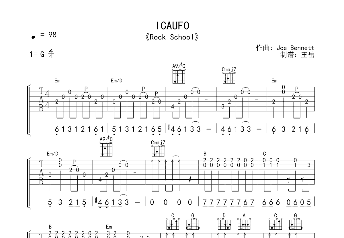 ICAUFO吉他谱_Joe Bennett_G调Solo片段