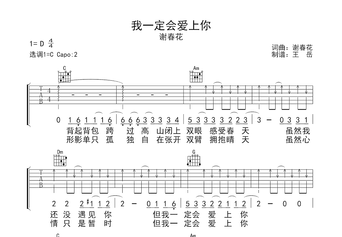 我一定会爱上你吉他谱预览图