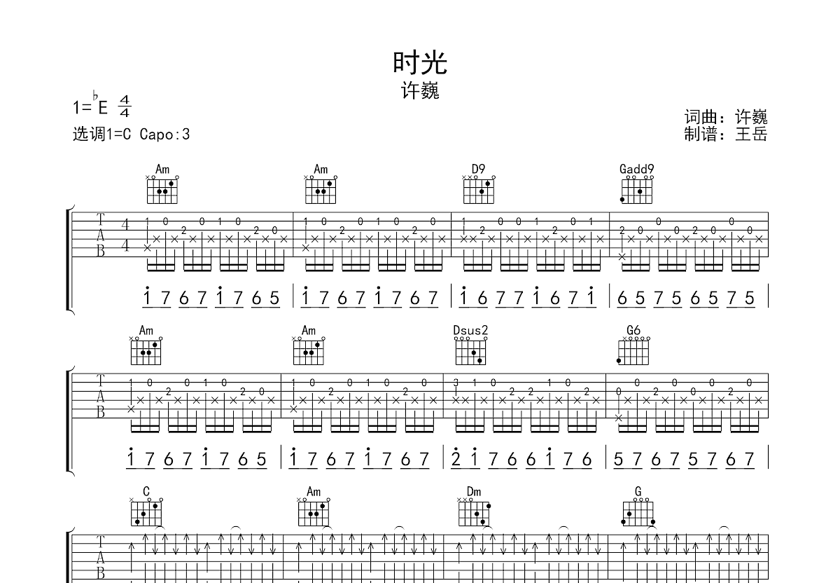 时光吉他谱_许巍_C调弹唱