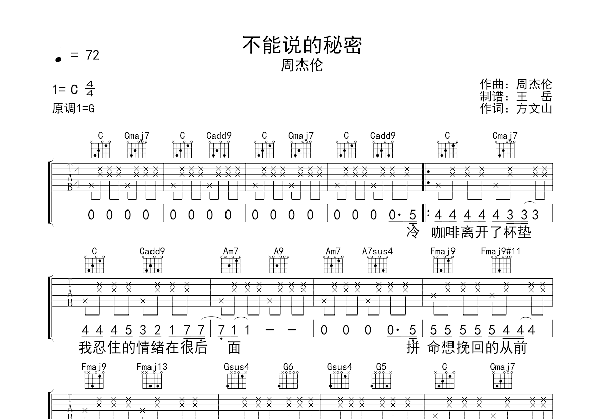 不能说的秘密吉他谱预览图