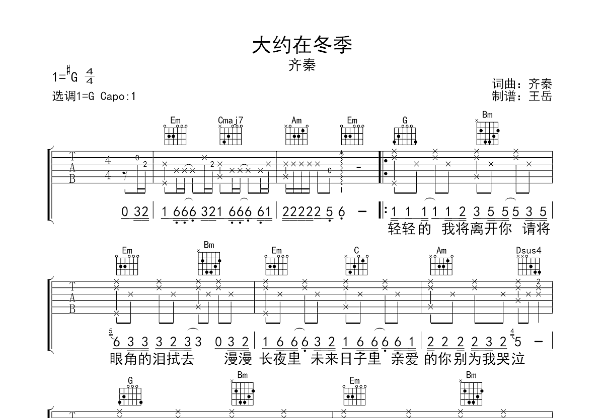 大约在冬季吉他谱预览图