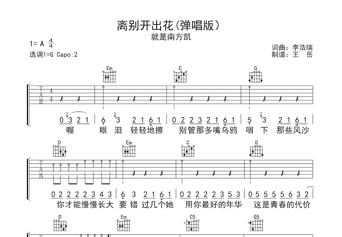 离别开出花吉他谱预览图