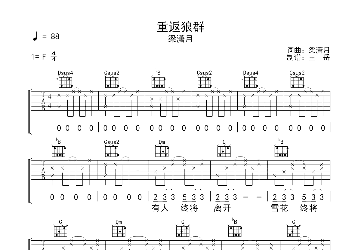 重返狼群吉他谱预览图