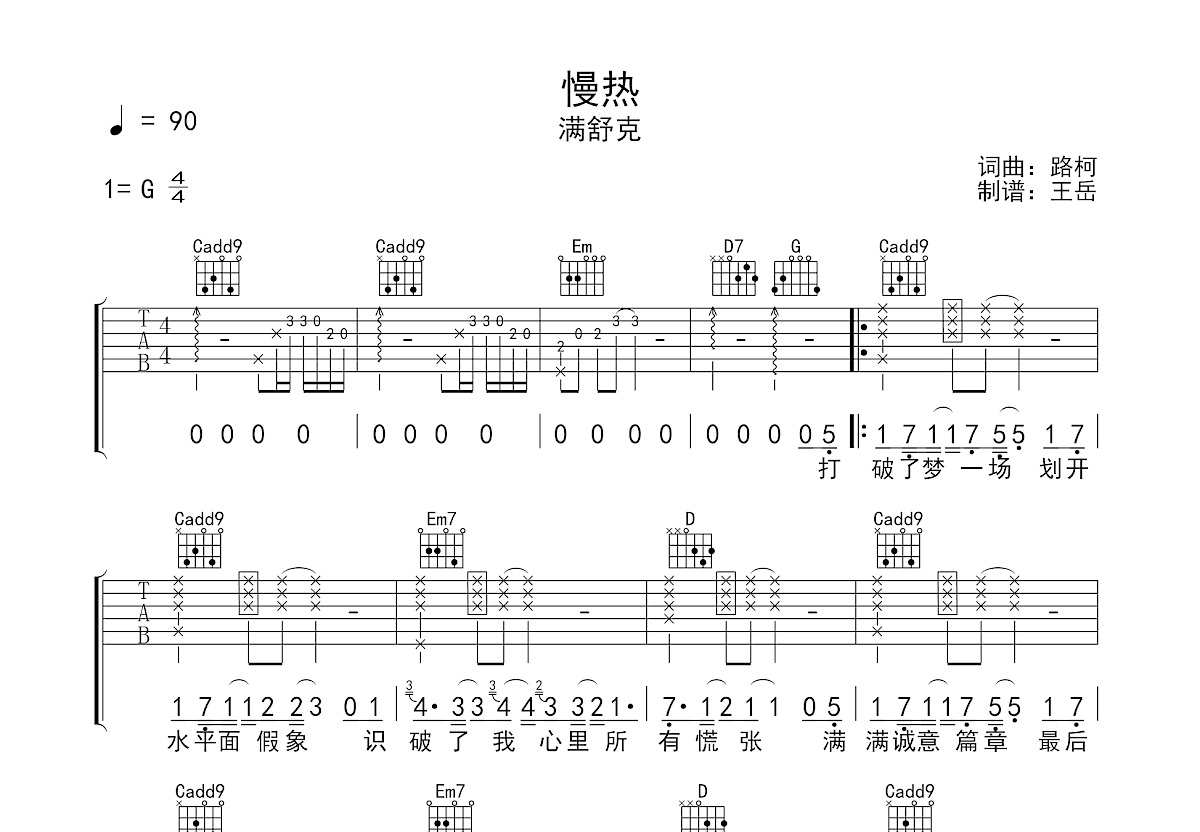 慢热吉他谱预览图