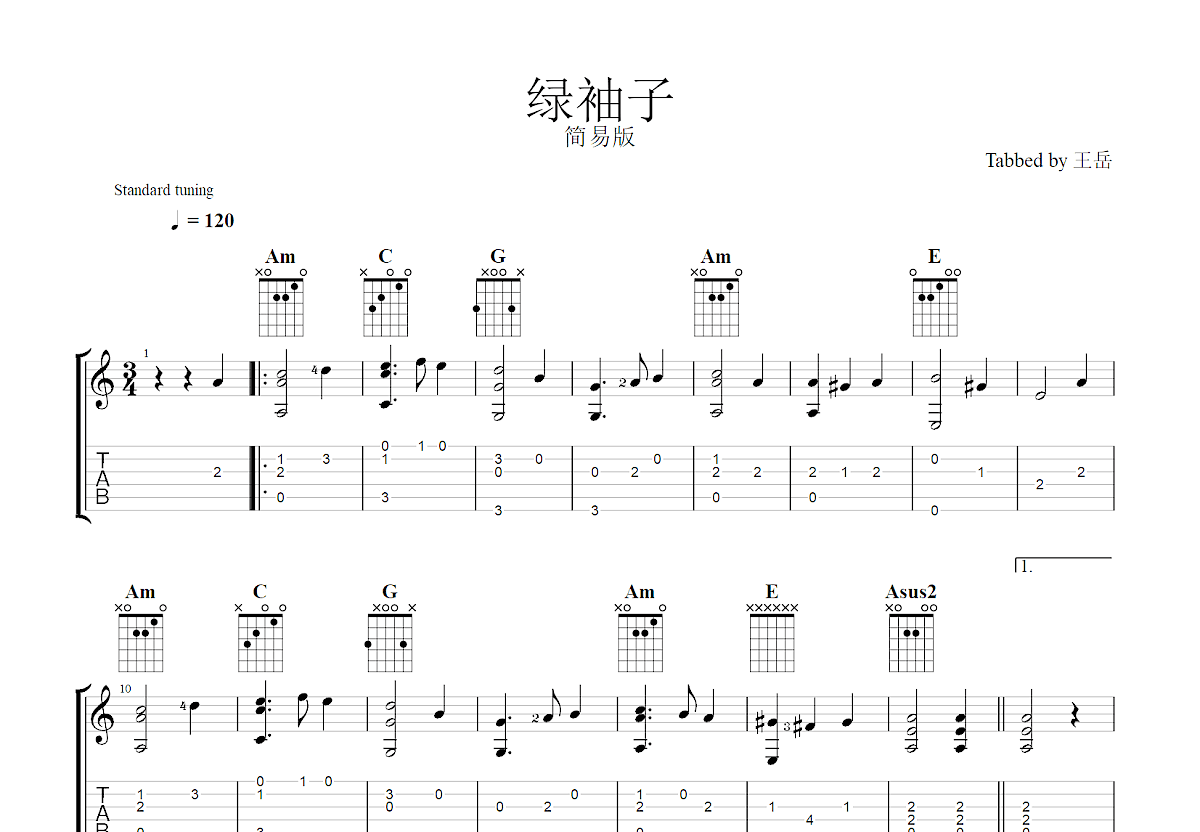 绿袖子吉他谱预览图