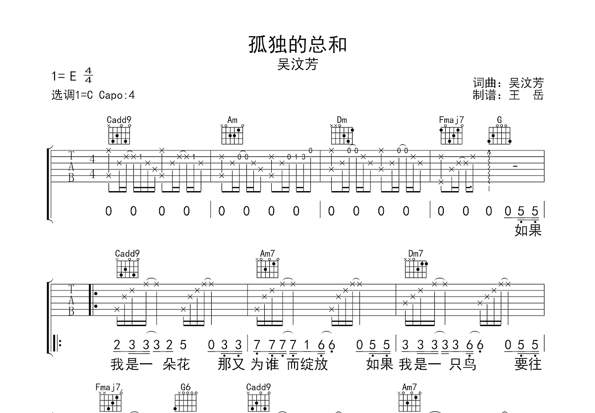 孤独的总和吉他谱预览图