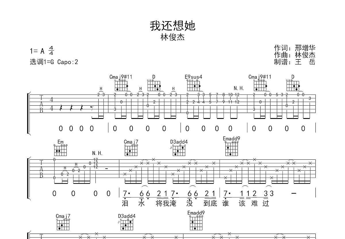 我还想她吉他谱预览图