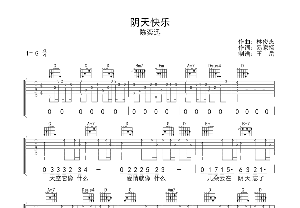 阴天快乐吉他谱预览图