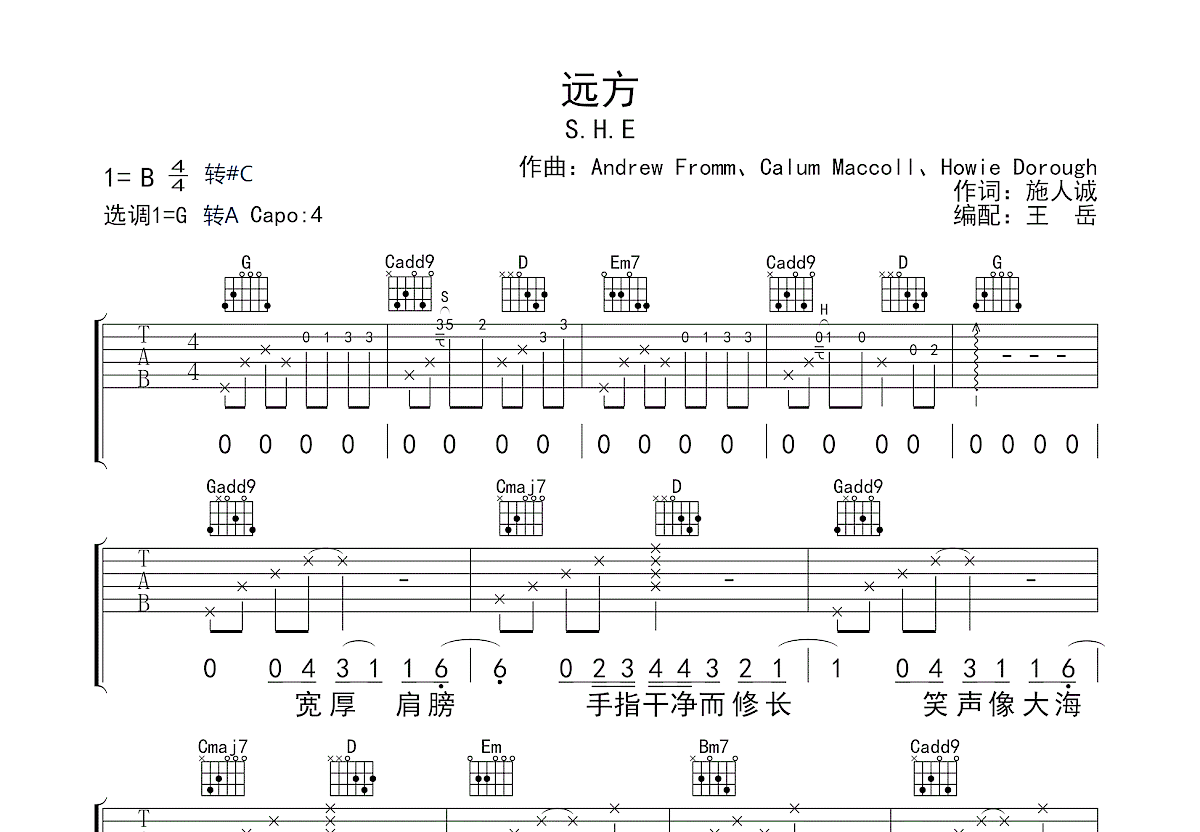 远方吉他谱预览图
