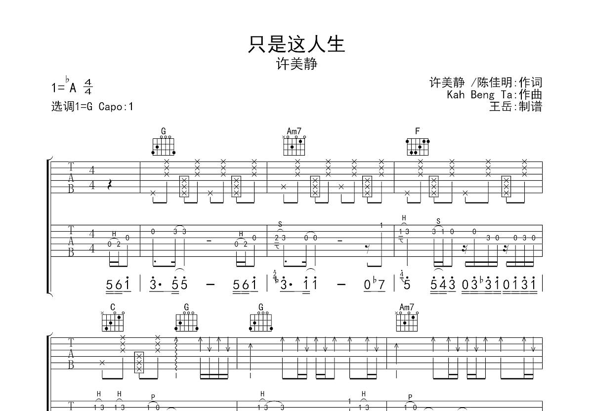 只是这人生吉他谱预览图