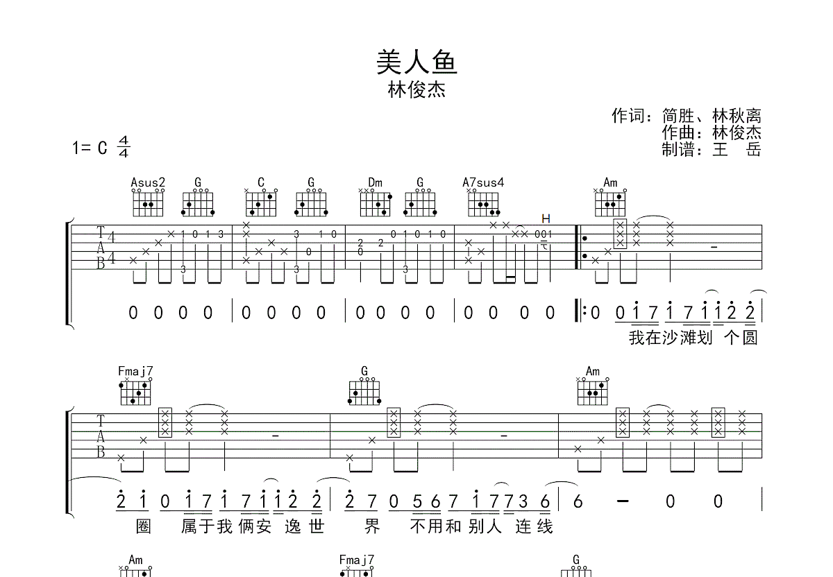 美人鱼吉他谱预览图