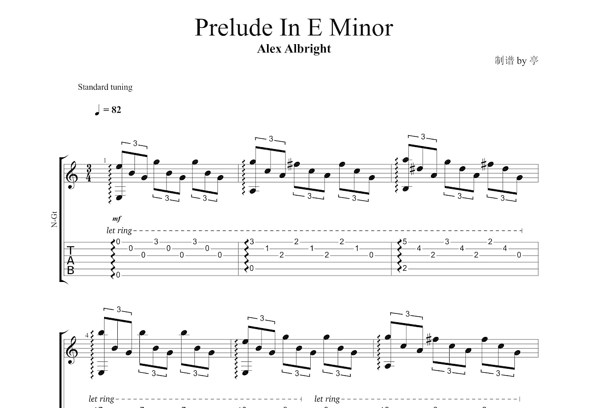 Prelude In E  Minor吉他谱预览图