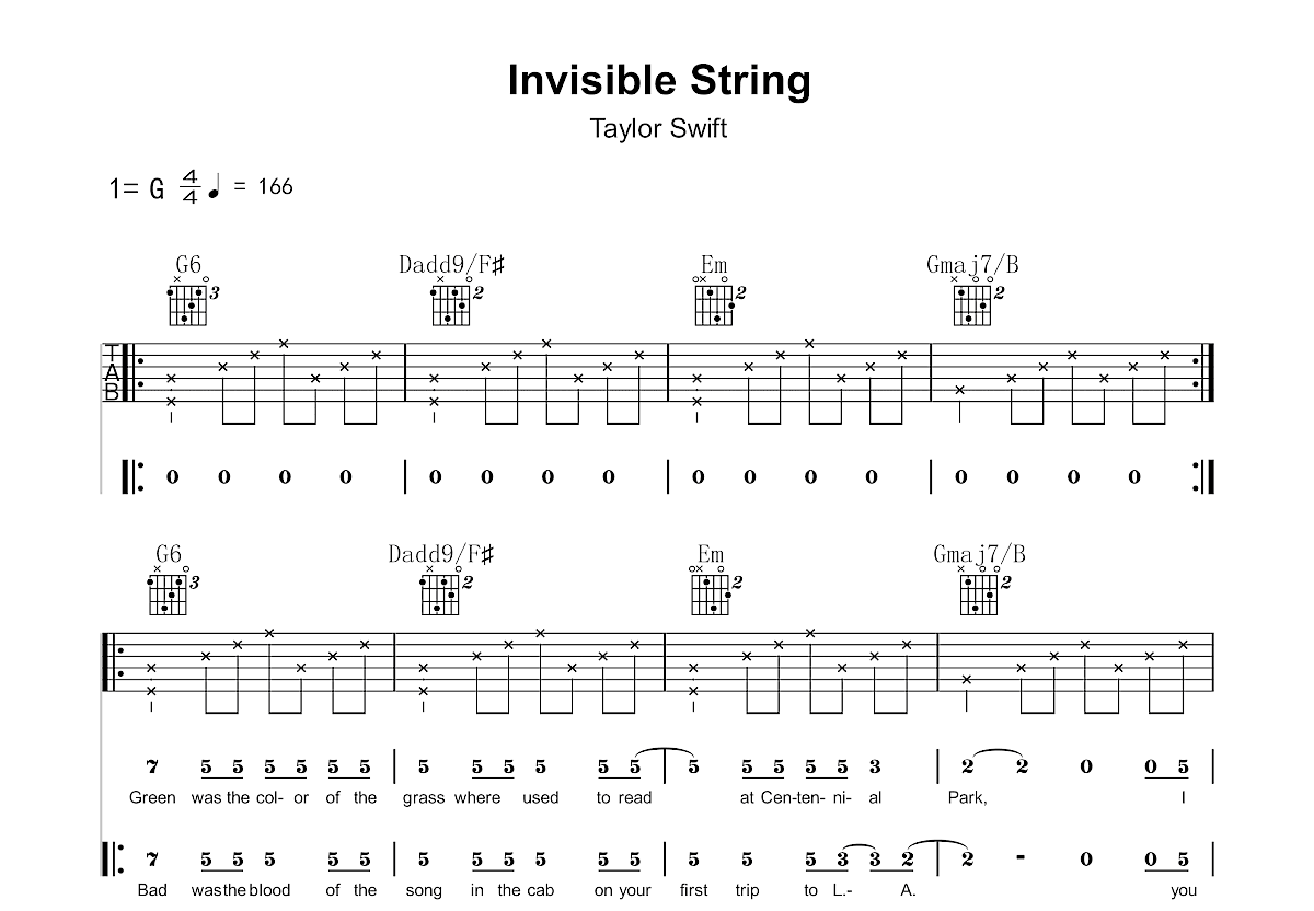 Invisible String吉他谱预览图