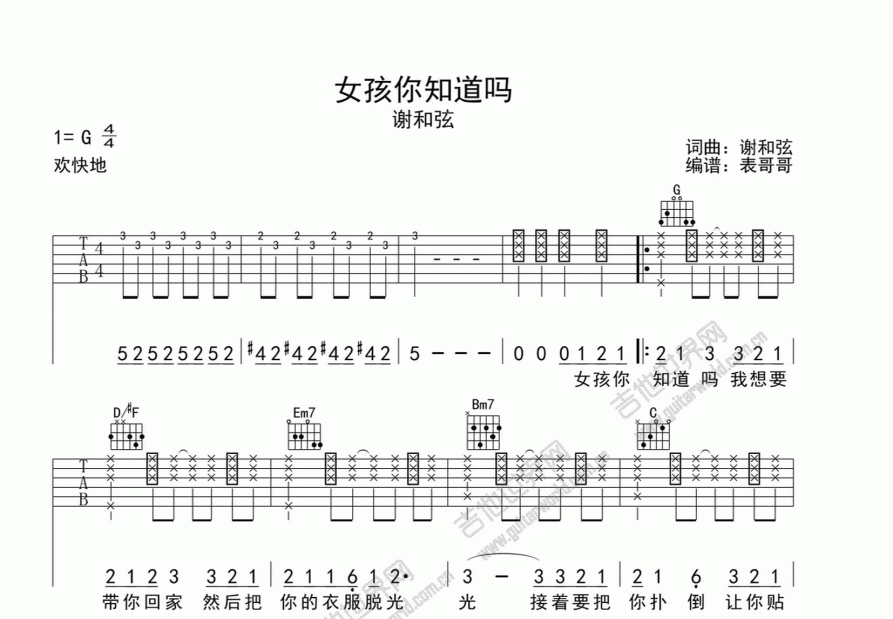 女孩你知道吗吉他谱预览图