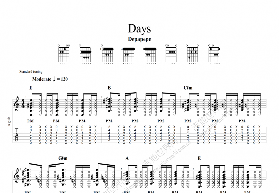 Days吉他谱预览图