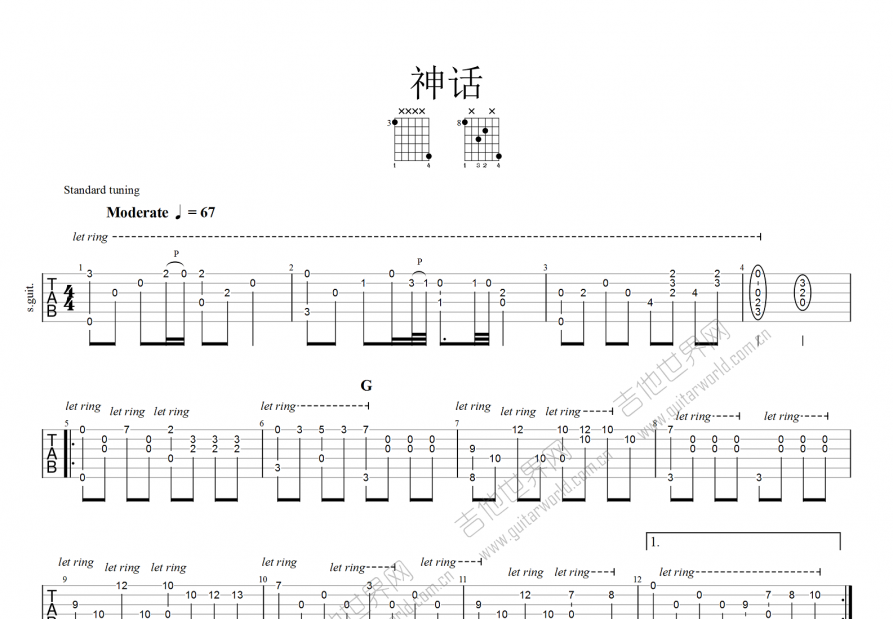 神话吉他谱预览图