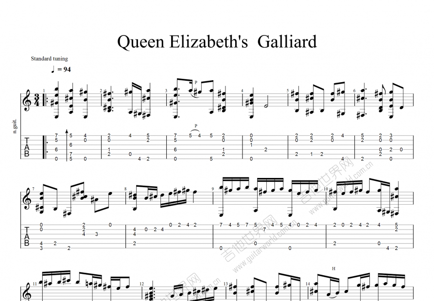 Queen Elizabeth's Galliard吉他谱预览图