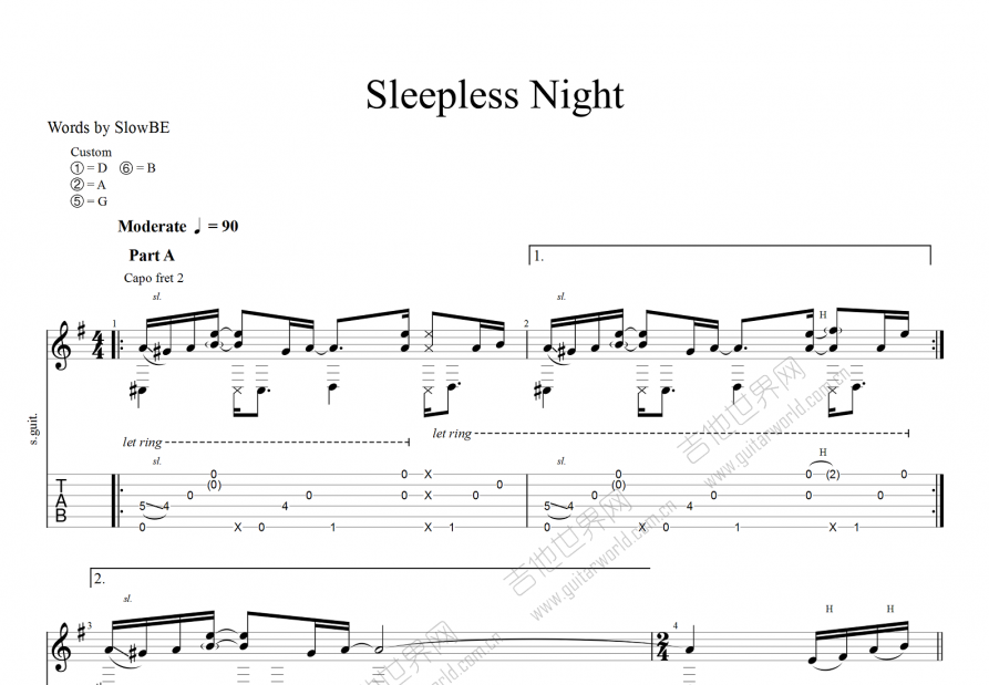 Sleepless Night吉他谱预览图