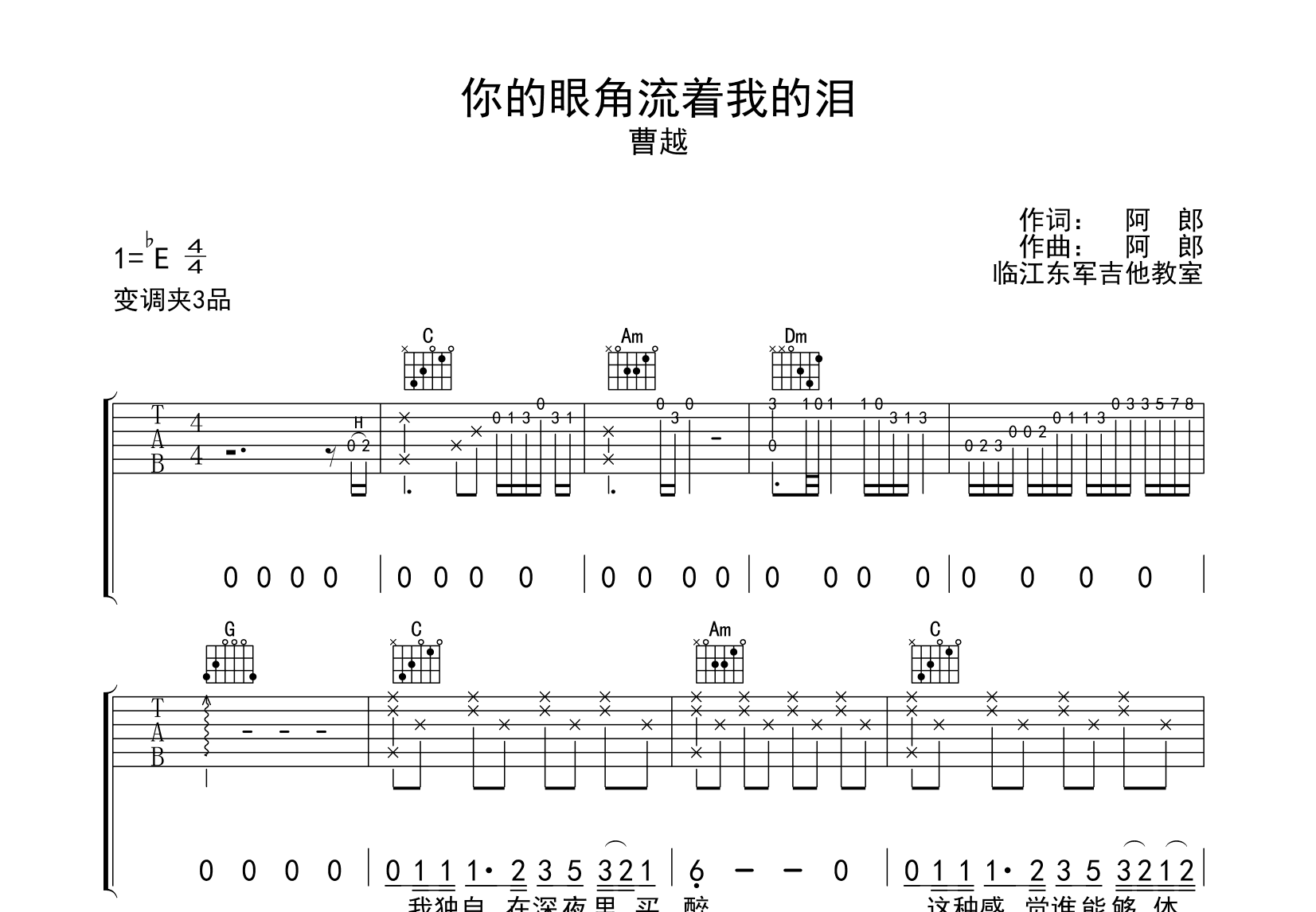 你的眼角流着我的泪吉他谱预览图