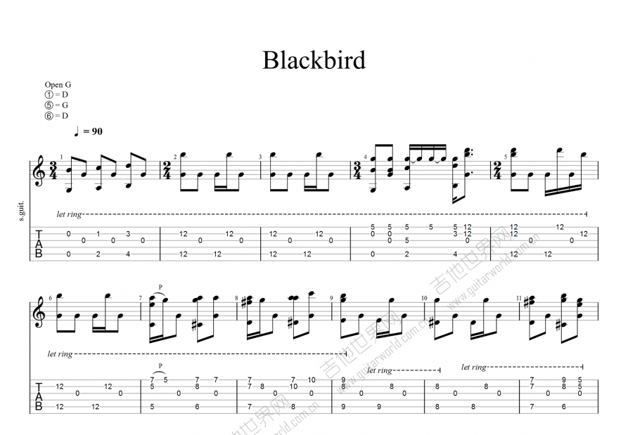 Blackbird吉他谱预览图