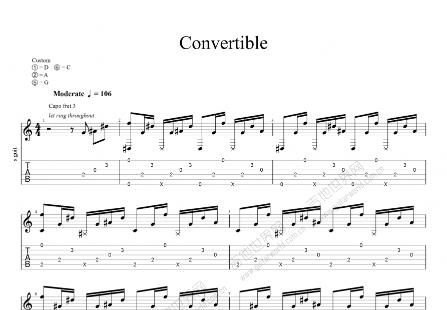 Convertible吉他谱预览图